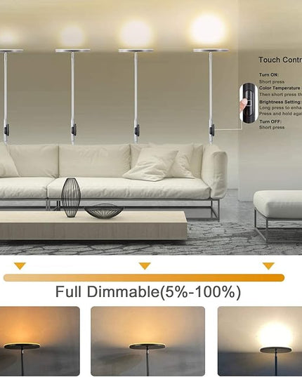JOOFO Floor Lamp,30W/2400LM Sky LED Modern Torchiere 3 Color Temperatures Super Bright Floor Lamps-Tall Standing Pole Light with Remote & Touch Control for Living Room,Bed Room,Office（Platinum Silver） - LeafyLoom