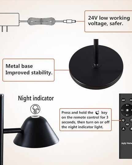 Modern LED Floor Lamp 20W, 2 Rotatable LED Light with Remote, Adjustable Color Temperature and Dimmable Features, Standing Lamp with Timing for Living Room, Bedroom, Office Black - LeafyLoom