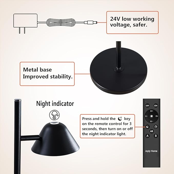 Modern LED Floor Lamp 20W, 2 Rotatable LED Light with Remote, Adjustable Color Temperature and Dimmable Features, Standing Lamp with Timing for Living Room, Bedroom, Office Black - LeafyLoom