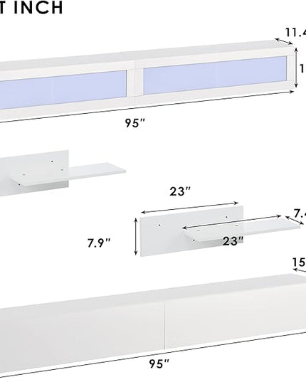NicBex Wall Mount Floating TV Stand for 95+ Inch TV LED Entertainment Center Media Storage Console Table with 4 Media Storage Cabinets and 2 Shelves for Living Room,Bedroom, 95 Inch,White - LeafyLoom