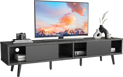 Bestier 70 inch Mid Century Modern Entertainment Center for 75 inch Display, Low Profile with Storage, for Living Room, Cord Management, Black Ash - LeafyLoom