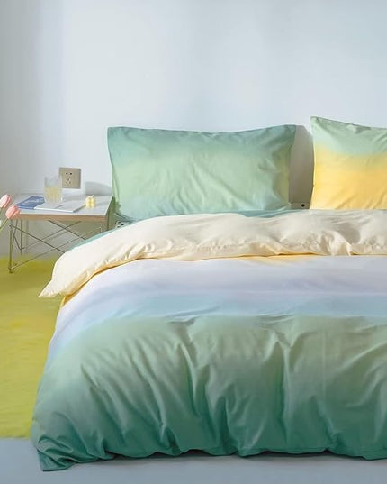 Green Gradient Comforter Set King Sage Green and Yellow Rainbow Bedding Comforter Set Multicolor Yellow Light Green Bedding Set Cotton Blanket Quilts Rainbow Color Comforter Set for King Bed - LeafyLoom