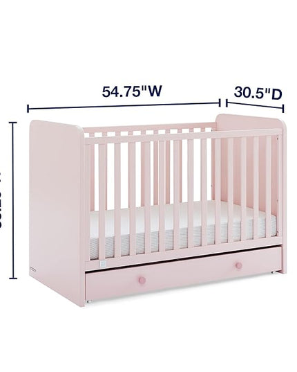 babyGap by Delta Children Graham 4-in-1 Convertible Crib with Storage Drawer TrueSleep Crib and Toddler Mattress (Bundle), Blush Pink/Dark Pink - LeafyLoom
