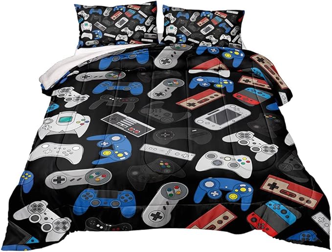 Gaming Comforter for Boys Teen,Game Contoller Bedding Set for Boys Kids,Down Alternative Comforter for All Season,Gamer Home Decor for Boys Comforter Set (Comforter-Game36, Queen) - LeafyLoom