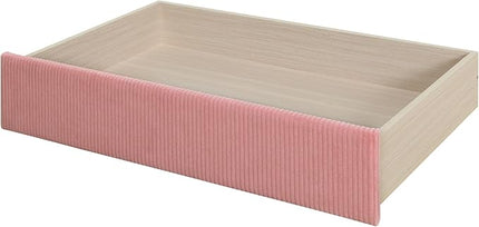 Twin Size Corduroy Daybed with 2 Storage Drawers, Day Bed with Solid Wood Slat Support for Bedroom Living Room Guestroom, No Box Spring Needed, Pink - LeafyLoom