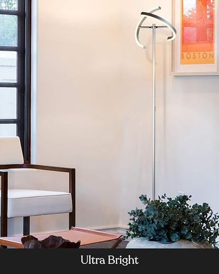 Brightech Halo Split Floor Lamp, Modern Bright LED Torchiere Floor Lamp for Offices - Dimmable, Tall Standing Lamp for Living Room or Bedroom - Adjustable Light w/Rotating Angles - Platinum Silver - LeafyLoom