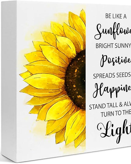 Creoate Sunflower Desk Decor, Inspirational Wood Block Sign Desk Decorations for Home Girls Room Dorm Office Desk Shelf Table Decor - Be Like a Sunflower Bright Sunny and Positive Uplifting Positive - LeafyLoom