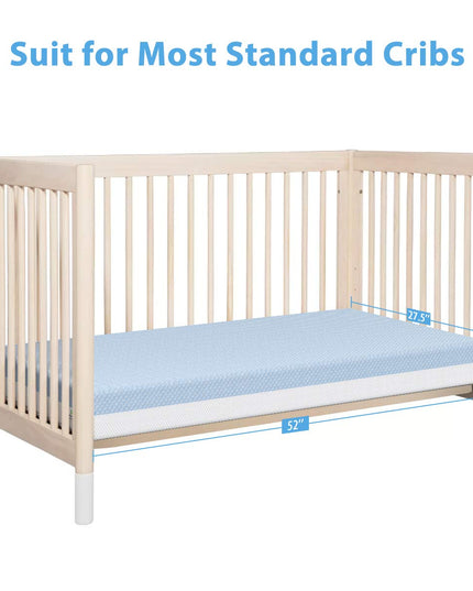 Crib Mattress, Dual Sided Comfort Memory Foam Toddler Bed Mattress, Triple-Layer Breathable Premium Baby Mattress for Infant and Toddler w/Removable Outer Cover - White&Blue - LeafyLoom