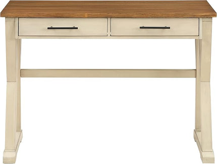 OSP Home Furnishings Jericho Rustic 42 Inch Writing Desk with 2 Drawers and Burnished Decorative Hardware, Antique White - LeafyLoom