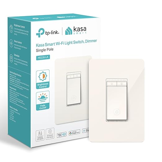 Kasa Smart Dimmer Switch HS220-LA, Light Almond, Single Pole, Needs Neutral Wire, 2.4GHz Wi-Fi Light Switch Compatible with Alexa and Google Home, UL Certified, No Hub Required KasaSmartbyTP-Link