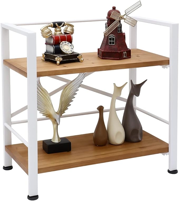2 Tier White Bookshelf, Real Wood Bookshelf Simply Assembled in 10 Minutes, Metal Book Shelf for Storage, Bookcase for Office Organization and Storage, 12.6 D x 23.62 W x 22.83 H Inches - LeafyLoom