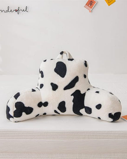 A Nice Night Faux Fur Reading Pillow Bed Wedge Large Adult Children Backrest with Arms Back Support for Sitting Up in Bed/Couch for Bedrest,Cow - LeafyLoom