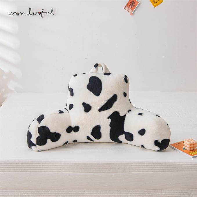A Nice Night Faux Fur Reading Pillow Bed Wedge Large Adult Children Backrest with Arms Back Support for Sitting Up in Bed/Couch for Bedrest,Cow - LeafyLoom