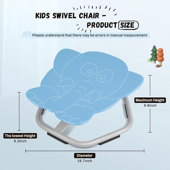 Elephant Kids Swivel Chair, Seat and Spinning Chair, Body Coordination Training Chair, Light Blue Non Slip Sensory Toys 360° Spinning Chair for Autistic Kids Aged 3+, Improving Kid's Physical Fitness - LeafyLoom
