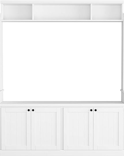 Merax Minimalist Entertainment Wall Unit Set with Bridge Ample Storage Space and Adjustable Shelves, TV Stand for Televisions Up to 75'', Modernist Large Media Console for Living Room, White - LeafyLoom
