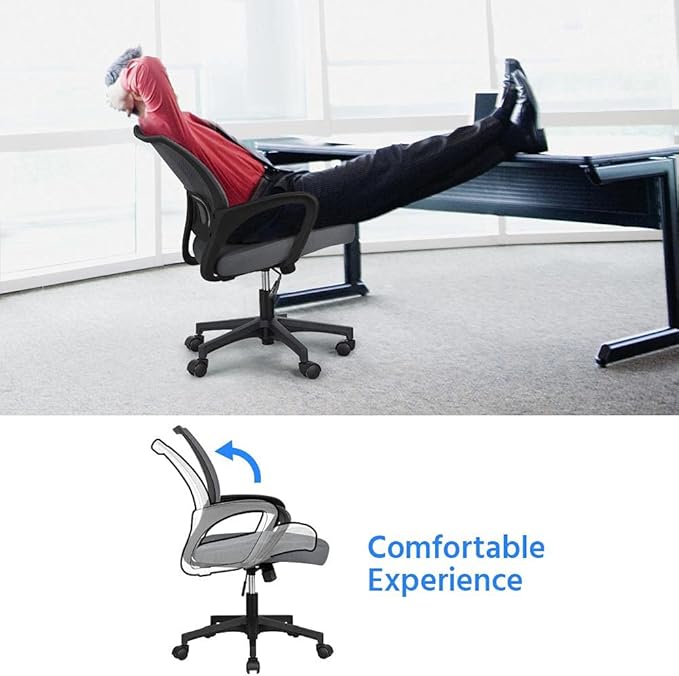 Yaheetech Office Chair Mid Back Executive Task Swivel Rolling Gaming Lumbar Support Modern Desk Computer Ergonomic Mesh Embody Chair Rolly Study Chair with Armrests, Dark Grey - LeafyLoom