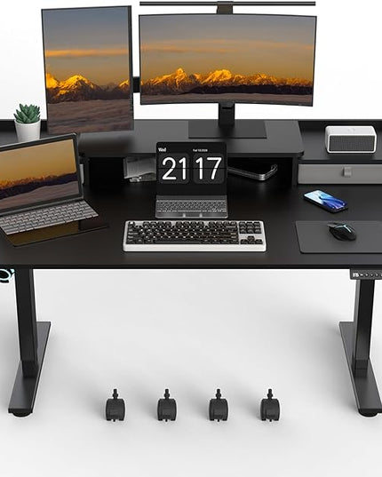 55×30 Inch Electric Standing Desk with 2 Drawers, Adjustable Height Widened Stand Up Desk with Storage Shelf, Sit to Stand Ergonomic Workstation for Home Office - LeafyLoom