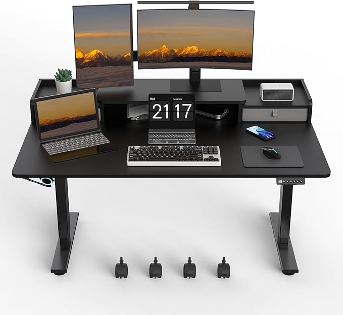 55×30 Inch Electric Standing Desk with 2 Drawers, Adjustable Height Widened Stand Up Desk with Storage Shelf, Sit to Stand Ergonomic Workstation for Home Office - LeafyLoom