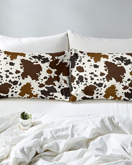 Cow Print Comforter Set King Size Cowhide Bedding Set for Boys Girls Man Women Bedroom Decor Brown Bull Cattle Skin Down Comforter Wildlife Fur Hair Farmhouse Animal Skin Duvet Set - LeafyLoom