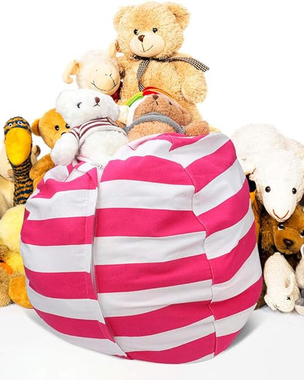27Inch Stuffed Animal Storage Bean Bag Chairs for Kids, stuff and sit storage bean bag cover for organizing boys and girls Plush Toy Gift Christmas Gift for Kids—Pink - LeafyLoom
