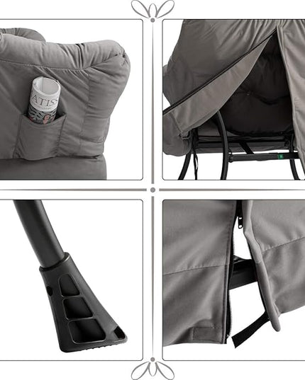 HollyHOME Fabric Lazy Chair with Foldable Ottoman, Accent Comfy Lounge Arm Chair and Folding Footrest Stool Set, Leisure Sofa Reading Chair and Footstool for Living Room, Bedroom, Dorm, Smoky Grey - LeafyLoom
