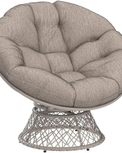 Bme 40" Ergonomic Wicker Papasan Chair with Soft Thick Density Fabric Cushion, High Capacity Steel Frame, 360 Degree Swivel for Living, Bedroom, Reading Room, Lounge - LeafyLoom