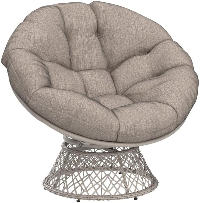 Bme 40" Ergonomic Wicker Papasan Chair with Soft Thick Density Fabric Cushion, High Capacity Steel Frame, 360 Degree Swivel for Living, Bedroom, Reading Room, Lounge - LeafyLoom