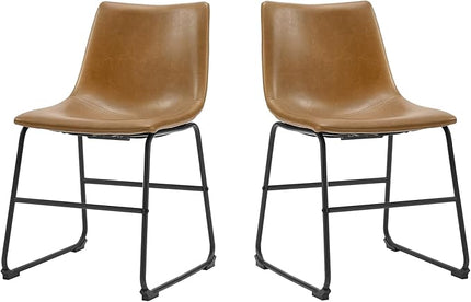 Walker Edison Douglas Urban Industrial Faux Leather Armless Dining Chairs, Set of 2, Whiskey Brown - LeafyLoom