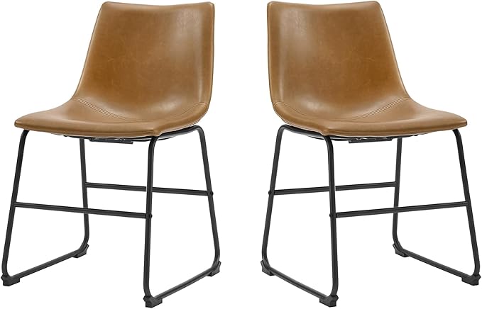 Walker Edison Douglas Urban Industrial Faux Leather Armless Dining Chairs, Set of 2, Whiskey Brown - LeafyLoom