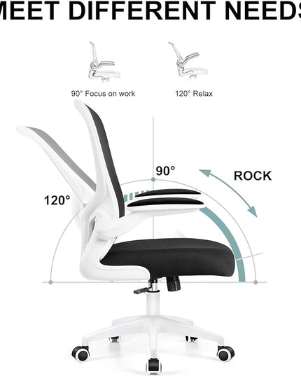 Ergonomic Office Chair, Lumbar Support Desk Chair with Flip-up Armrest and Breathable Mesh, Height Adjustable Swivel Office Chair White - LeafyLoom