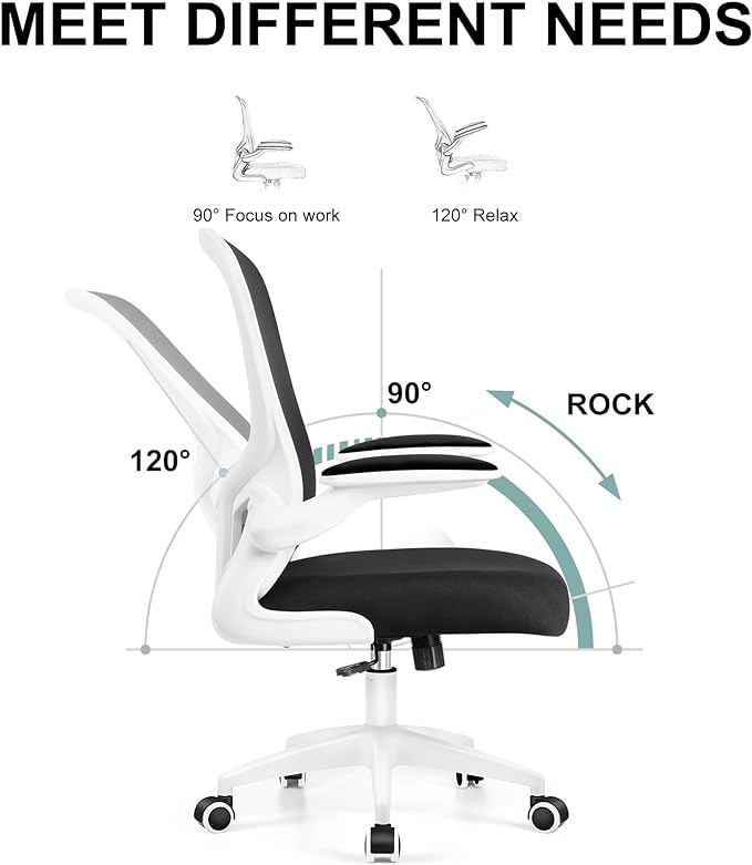 Ergonomic Office Chair, Lumbar Support Desk Chair with Flip-up Armrest and Breathable Mesh, Height Adjustable Swivel Office Chair White - LeafyLoom