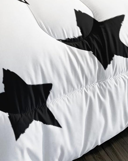 Axolotl Kids Full Bedding Comforter Set,3Pcs Super Cute Soft Black and White Stars Quilt Set Bed in A Bag with 1 Comforter 2 Pillowcases for Kids Boys Girls Teens Adults Room Decor All Season - LeafyLoom