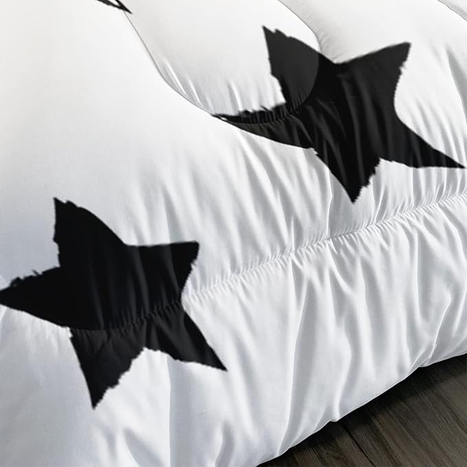 Axolotl Kids Twin Bedding Comforter Set,3Pcs Super Cute Soft Black and White Stars Quilt Set Bed in A Bag with 1 Comforter 2 Pillowcases for Kids Boys Girls Teens Adults Room Decor All Season - LeafyLoom