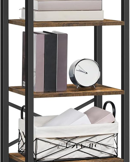 5 Tier Bookshelf, Book Shelf with Removable Drawer, Tall Narrow Bookcase with Shelves, Standing Display Shelf, Storage Organizer, for Bedroom, Home Office, Rustic Brown and Black SJ05BR - LeafyLoom