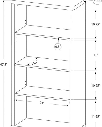 Monarch Specialties Bookcase - Sturdy Etagere with 3 Adjustable Book Shelves - 48”H (Grey) - LeafyLoom