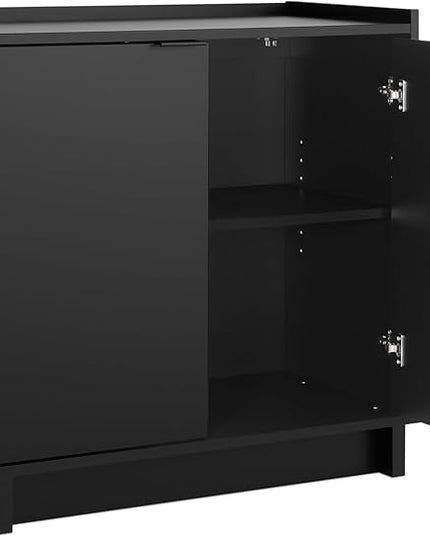 Prepac Simply Modern 2 Console Table Doors and Shelves, Buffet Cabinet with Storage, 30.75" W x 30" H x 16" D, Black - LeafyLoom