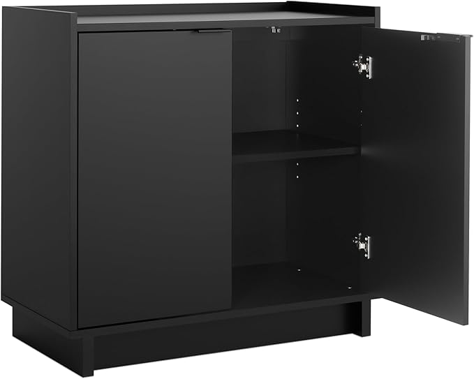 Prepac Simply Modern 2 Console Table Doors and Shelves, Buffet Cabinet with Storage, 30.75" W x 30" H x 16" D, Black - LeafyLoom