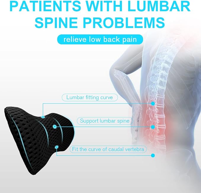 Lumbar Support Pillow - Memory Foam for Low Back Pain Relief, Ergonomic Streamline Car Seat, Office Chair, Recliner and Bed (black) - LeafyLoom