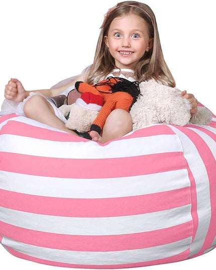 Wekapo Stuffed Animal Storage Bean Bag Chair Cover for Kids | Stuffable Zipper Beanbag for Organizing Children Plush Toys Large Premium Cotton Canvas (Pink, X-Large) - LeafyLoom