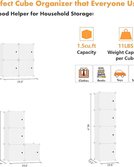 C&AHOME Cube Storage Organizer with Doors, 4-Cube Shelves, Closet Cabinet, DIY Plastic Modular Bookshelf Ideal for Bedroom, Living Room, 24.8" L x 12.4" W x 24.8" H Milky USHS04M-DOOR - LeafyLoom