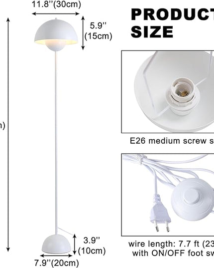 Modern Floor Lamp for Bedroom, 63'' Industrial Corner Floor Lamp for Living Room, Metal Arched Shade Tall Standing Lamp for Office, Reflecting Light Reading Floor Lamp, White - LeafyLoom