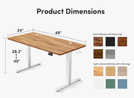 FEZIBO Electric Standing Desk, 48 x 24 Inches Height Adjustable Stand up Desk, Sit Stand Home Office Desk, Computer Desk, Light Rustic - LeafyLoom
