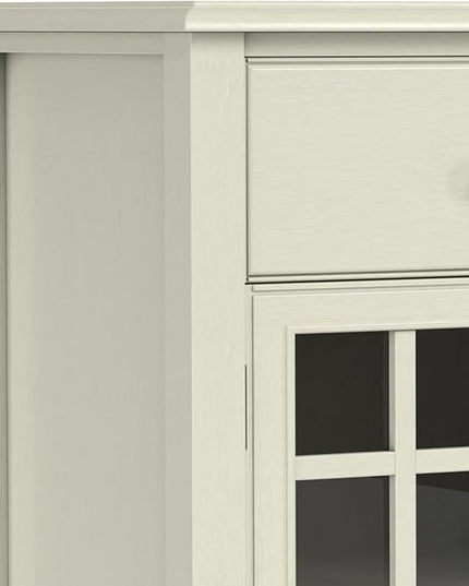 SIMPLIHOME Connaught Low Storage Cabinet, 60 inch, Antique White - LeafyLoom