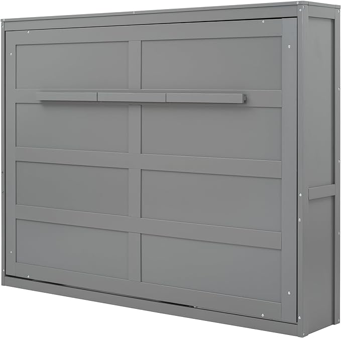 Merax Modern Farmhouse Solid Wood Murphy Cabinet Bed, No Box Spring Needed/Easy Assemble/Queen,Gray - LeafyLoom