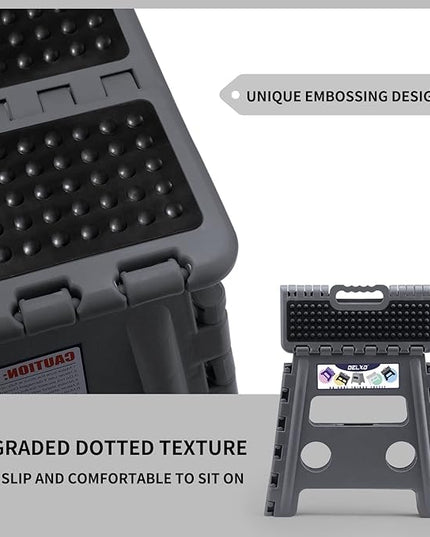 Delxo Folding Step Stool 13 inch Height Heavy Duty Foldable Step Stools for Adults and Kids,Kitchen Small Collapsible Fold Up Stepping Stool 1 Pack in Grey Dotted Texture - LeafyLoom