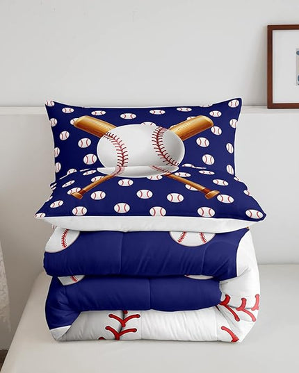Baseball Comforter Set Sports Theme Bedding Set 3D Ball Pattern Comforter for Children Kids Boys Girls Microfiber Baseball Games Blue Duvet Set Room Decor Quilt Set Baseball Bat Print King Size - LeafyLoom