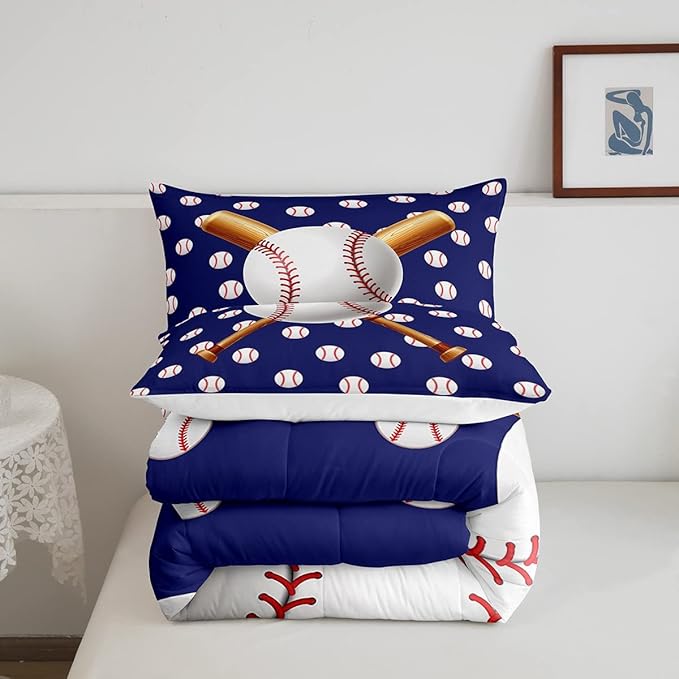 Baseball Comforter Set Sports Theme Bedding Set 3D Ball Pattern Comforter for Children Kids Boys Girls Microfiber Baseball Games Blue Duvet Set Room Decor Quilt Set Baseball Bat Print King Size - LeafyLoom