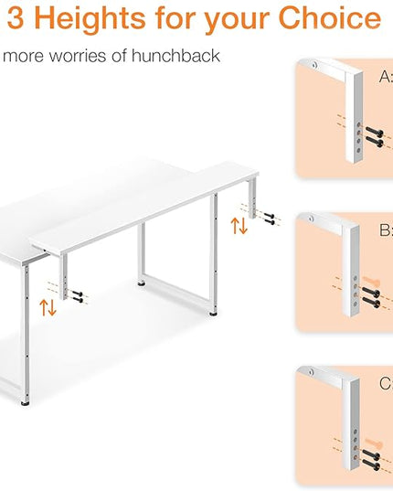 ODK Computer Desk with Adjustable Monitor Shelves, 55 inch Home Office Desk with Monitor Stand, Writing Desk, Study Workstation with 3 Heights (10cm, 13cm, 16cm), White + White leg - LeafyLoom