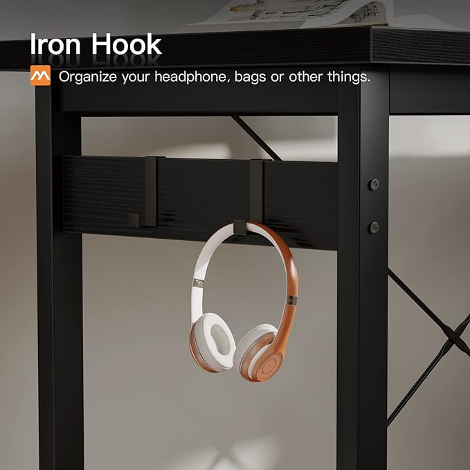 Coleshome L Shaped Computer Desk 66" with Power Outlet & Storage Shelves, Corner Sturdy Writing Desk Workstation, Modern Wooden Office Gaming Desk, Wood & Metal, Black - LeafyLoom