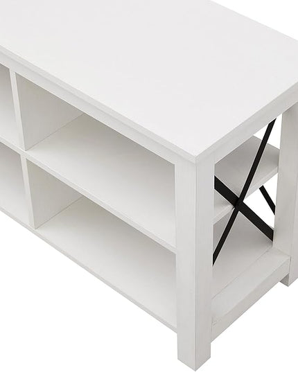 Henn&Hart Rectangular TV Stand for TV's up to 65" in White, TV Stands for the Living Room - LeafyLoom
